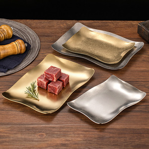 Plateau de barbecue en acier inoxydable, doré et argenté, rectangulaire, pour snacks, décoration artisanale, accessoires de cuisine, plateau à steak, service de snacks - Product Image 2