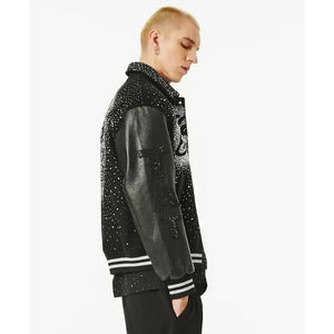 Blouson d'aviateur clouté bling zippé à strass avec diamants pour extérieur surdimensionné personnalisé pour hommes vestes en cuir manteaux - Product Image 2