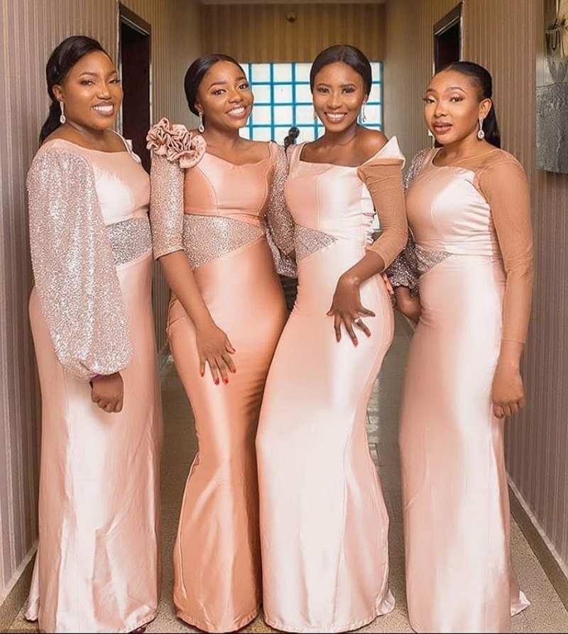 champagne rose bridesmaid dresses Modest Champagne Long Bridesmaid Dresses with Slit Viniodress VB1003 main image 1