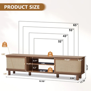 Factory Direct NEW Design Rattan Curved Door Tv Stand, Mid Farmhouse TV <b>Cabinet</b> with Natural Linen - Product Image 4