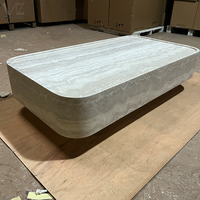 Table basse rectangulaire moderne en fibre de verre à texture travertin, table centrale en faux marbre pour salon