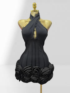 Boutique donna di alta qualità 3D fiore bocciolo Sexy collo all'americana abito alla moda rosso fasciante elegante abito da festa - Product Image 5