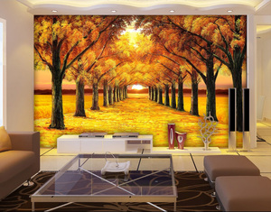 Papier peint d'automne doré de luxe décoration de la maison 3D arbre doublé chemin Mural pour une vie élégante - Product Image 4