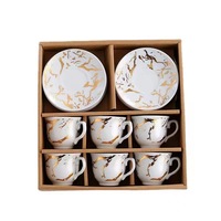 Tasse à café et soucoupe en céramique turque arabe élégante 12 pièces Design personnalisé ensemble de tasses à thé en porcelaine plaqué or avec boîte-cadeau