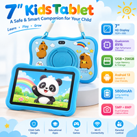 Tablette pour enfants de 7 pouces, Android 13, Qualcomm 8916, 12 Go + 256 Go, écran HD, coque en silicone antichoc, tablette éducative pour enfants