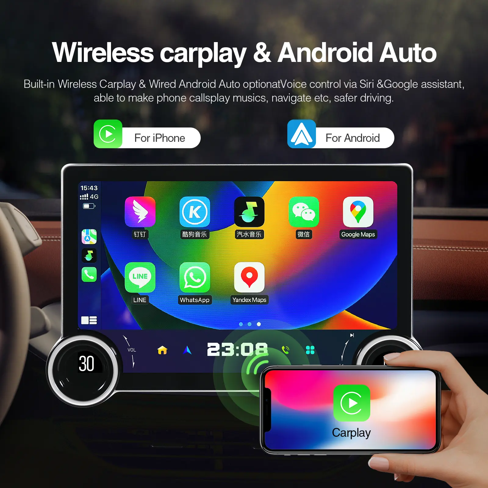 CarPlay Multimídia CarPlay 2Din Rádio para Carro Android 13 11,5 polegadas Universal estéreo 4G GPS Unidade de Navegação de cabeça Player
