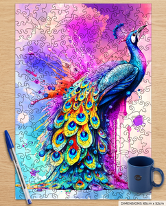 Rompecabezas de acuarela de pavo real con plumas iridiscentes, arte de cola de pájaro, tablero gris, impresión HD, corte de precisión, acabado mate, caja de regalo, fábrica OEM - Product Image 5