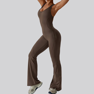 บอดี้สูทโยคะสำหรับผู้หญิงบอดี้สูทสำหรับเล่นโยคะแบบเปิดหลังมีเปลวไฟใส่สบายยืดหยุ่น - Product Image 1