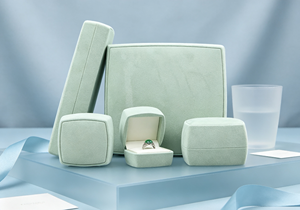 XINYUAN BGE-01 High-End Jewelry Boxes Set Light <b>Green</b> <b>Velvet</b> Fabric Hard Base Rounded Square Design Magnetic Closure Multiple - Product Image 2