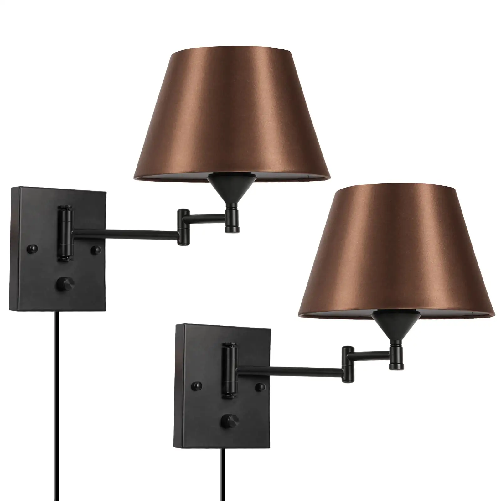 Plug in Wall Sconce Set of 2 Swing Arm Wall Lamp with Plug in Cord and Fabric Shade Wall Light Fixtures for Hallway Bedroom