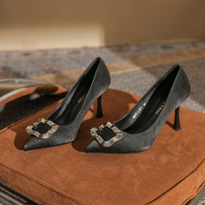 Zapatos de Tacón Alto de Ante con Punta Puntiaguda, Tacón de Aguja de 5cm-8cm, Decoración con Hebilla, Tendencia de Moda Formal, Color Sólido, Modelo 09 - Product Image 1