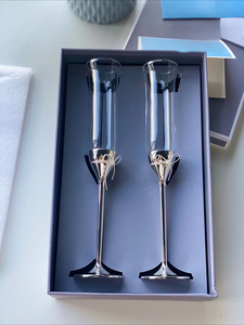 Copa de Champán de Cristal de Lujo con Tallo de Metal Plateado, el Mejor Regalo - Product Image 3