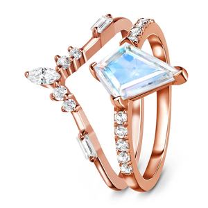 Bague en pierre de lune à facettes, pierre naturelle en topaze blanche, en argent Sterling 925, bracelet diadème - Product Image 2