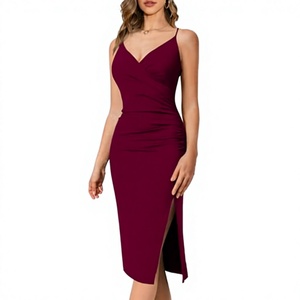 Robe longue unie sans manches pour femme, bretelles spaghetti avec découpes latérales, respirante, idéale pour les soirées – Vente en gros - Product Image 3