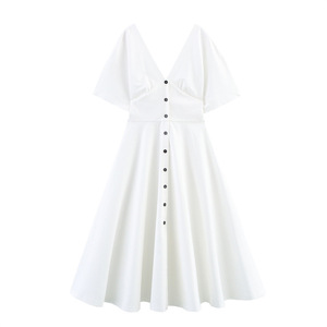Vestido J12 Boutique para Mujer, Sexy, Estilo Urbano, Simple y Elegante, Vestido de Verano Informal de Manga Corta con Cuello en V, Corte en A, Vestido Blanco para Fiesta - Product Image 3