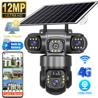 Caméra IP 4G à 3 objectifs HD 12MP 6K, caméra de surveillance extérieure étanche, vision nocturne, suivi mobile bidirectionnel PTZ, caméra solaire cloud V380 PRO