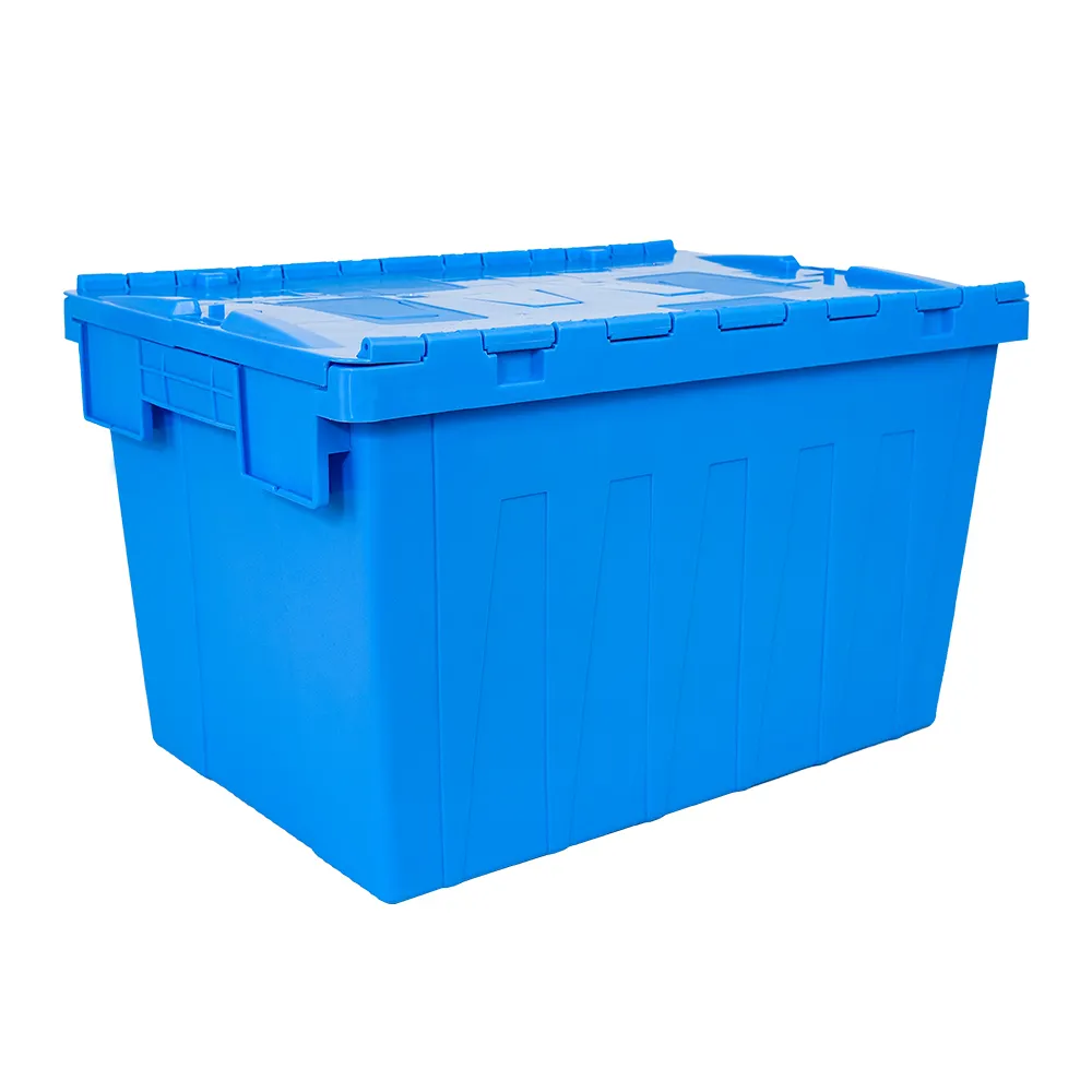 Attached Lid Plastic Crate with Hinged Lockable Lid Security Moving Industrial Turnover Box PP Material Storage Box