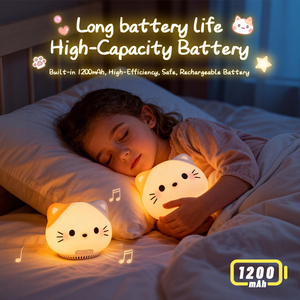 Lámpara Nocturna de Silicona Blanca con Forma de Gato, Lámpara Nocturna Táctil Recargable por USB-C, Altavoz Inalámbrico, Regalos para Niñas y Niños - Product Image 6