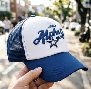 Casquette de camionneur en maille bleue et blanche brodée sur mesure pour hommes et femmes, casquette de baseball ajustable à fermeture snapback, casquette de protection - Product Image 6