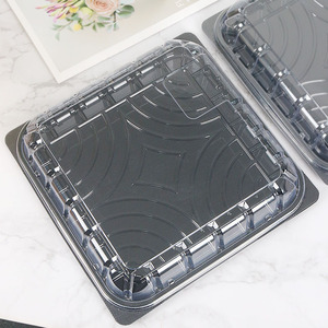 Venta al por mayor 10 pulgadas supermercado plástico transparente cuadrado plano pastel cajas contenedor negro desechable Sushi caja de embalaje - Product Image 3