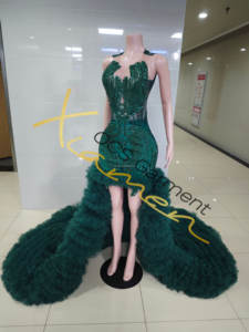 Abiti da <span class=keywords><strong>Sposa</strong></span> Ocstrade di Alta Qualità, Lussuosi Vestiti a Sirena con Strascico Lungo <span class=keywords><strong>in</strong></span> Tulle e Strass Verdi per Donne e Spose - Product Image 5