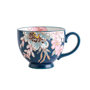 15oz 450ml Handmade Ceramic <b>Mugs</b> <b>Set</b> Colorful Glossy Glaze Hug <b>Mug</b> for <b>Coffee</b> Milk Soup Classic Design with Floral Pattern - Product Image 1