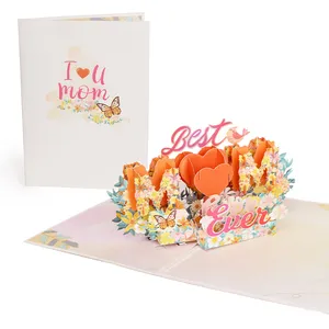 مخصص تصميم جديد 3d عيد الأم يطفو على السطح بطاقات المعايدة زهرة هدية اليدوية للأم