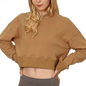 Sweat-shirts à capuche courts tendance pour femmes, en molleton, fermeture éclair intégrale, matière douce, coupe confortable pour un look quotidien, sweat-shirts courts à capuche - Product Image 5