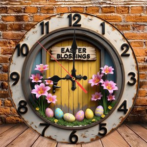 Round Wooden Wall <b>Clock</b> 25x25cm Hollow Silent Non Ticking Home Decor Art - Product Image 6