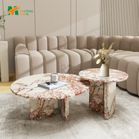 Table basse ronde moderne de style Wabi-sabl en marbre travertin beige de luxe MT pour salon, villa, hôtel, décoration en pierre de marbre