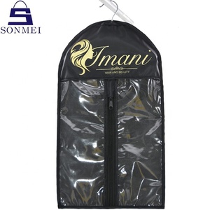 Haar taschen <span class=keywords><strong>schwarz</strong></span> Satin Haar taschen benutzer definierte Satin Perücke Aufbewahrung tasche mit Kleiderbügel - Product Image 4