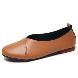 Оптовая продажа, женская обувь из натуральной кожи, повседневные удобные женские туфли-лодочки на плоской подошве