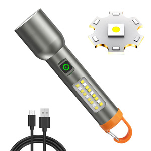 Lampe torche rechargeable à LED blanche avec zoom télescopique et lumière latérale, éclairage extérieur, batterie 1200 mAh, autonomie de 3 heures - Product Image 1