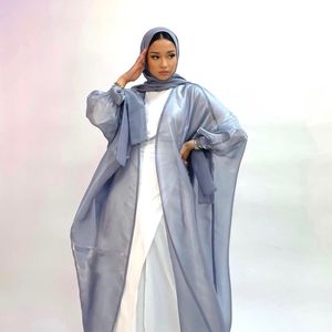 Áo abaya Dubai sang trọng mùa thu 2024 chất liệu satin, tay bồng, kiểu dáng mở, chất liệu lấp lánh kiểu Thổ Nhĩ Kỳ tốt nhất dành cho người Hồi giáo - Product Image 3