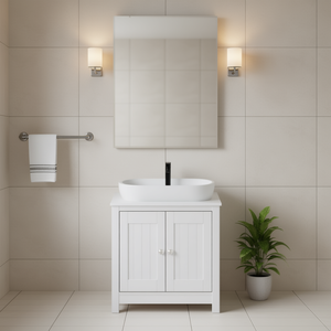 White Bathroom Vanity Cabinet 32-34 In Wood Ceramic Basin Floor Standing Elegant Design - Product Image 2