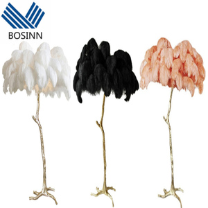 Piuma selvatica arricciatura albero oro <span class=keywords><strong>alberello</strong></span> luci del pavimento decorazione soggiorno lampada da terra blu piuma <span class=keywords><strong>di</strong></span> struzzo paralume lampadina - Product Image 3