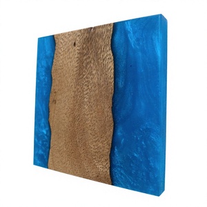 Panel de Arte de Resina Epoxi Azul y Madera Natural Hecho a Mano, Decoración de Pared de Forma Irregular, Hecho en Vietnam - Product Image 1
