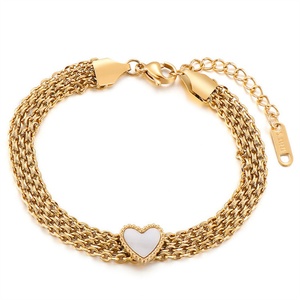 Unique Design Stainless Steel Mesh Chain Bangle Gold Plated <b>Shell</b> Heart <b>Bracelet</b> for Women - Product Image 3