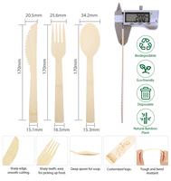Ensemble de couverts en bambou jetables, couteau, fourchette, cuillère, vaisselle en bambou naturel pour la restauration, le service alimentaire et les plats à emporter
