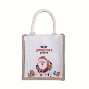 Sac fourre-tout de plage de Noël en toile de jute et en hessian avec poignées en cuir - Product Image 3