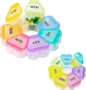 Good discount 7 Days Pill Organizer Dispenser Weekly Medicine Holder Round Shape 7 Compartments Plastic Pill Box For Vitamin