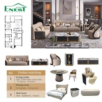 Luxuriöses Modernes Gestepptes Ledersofa-Set mit Marmor-TV-Ständer Couchtisch-Kombination Komplette Wohnzimmermöbel für Villen