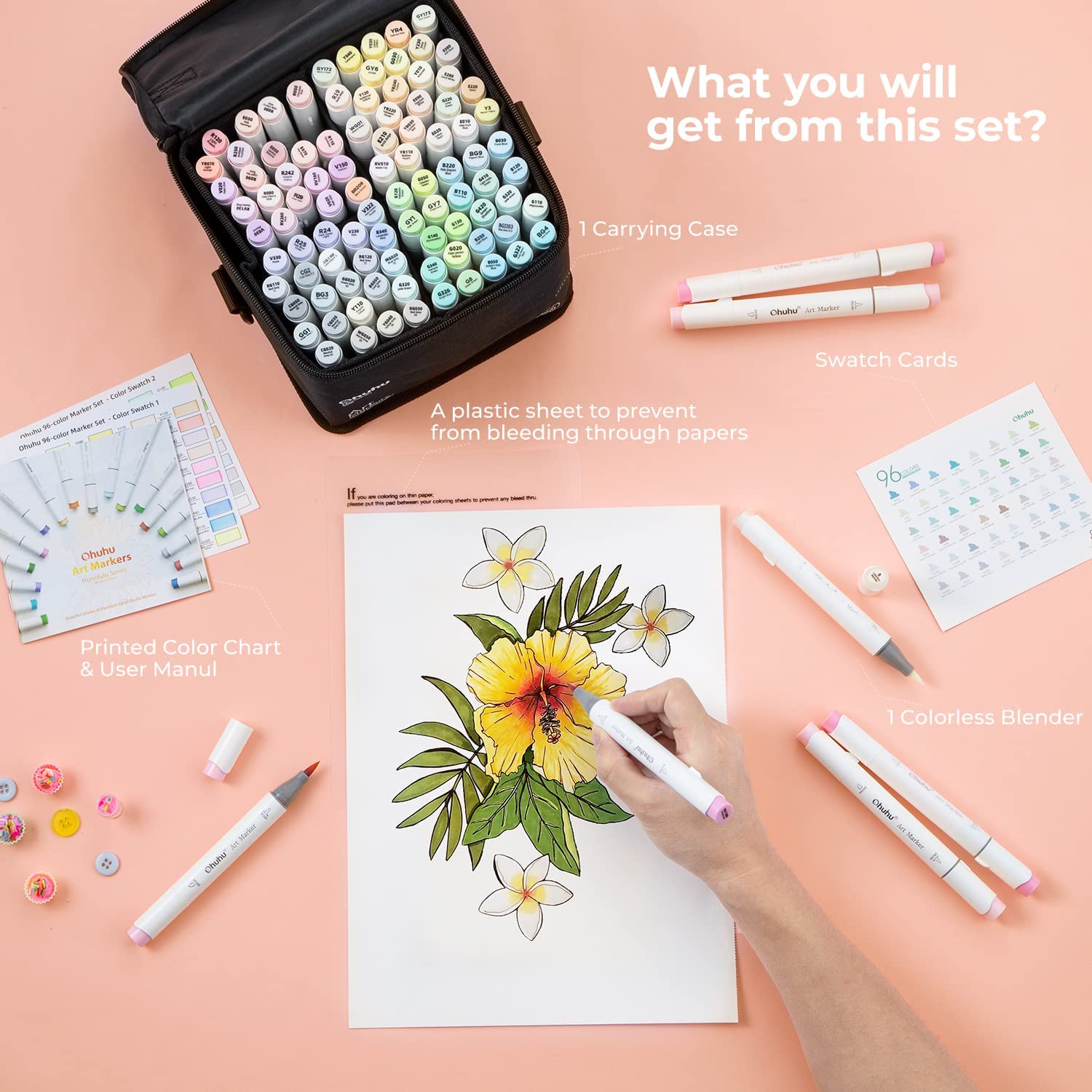 Ohuhu 104 Colors Dual Tips Alcohol Art Markers - Fine & Chisel