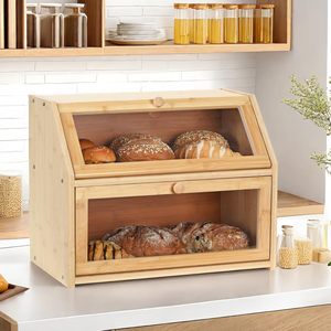 Boîte à pain en bambou double couche couleur naturelle pour le rangement des aliments dans la cuisine et le salon - Product Image 2