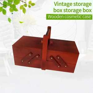 Caja de Accesorios de escritorio para reloj, armario de exhibición de madera, con aguja y sello de hilo, para objetos pequeños, vino tinto, Vintage - Product Image 6