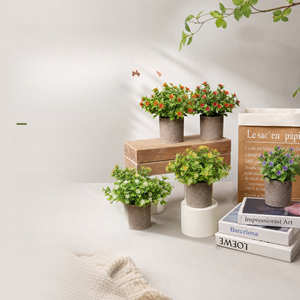 Ornement de bureau en forme de bonsaï artificiel en papier rose <span class=keywords><strong>jasmin</strong></span>, pot cylindrique en pâte à papier, fleur artificielle en pot - Product Image 2