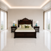 Lit king size moderne de luxe en bois massif avec tête de lit sculptée à la main et tables de chevet assorties pour mobilier de chambre