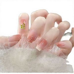 24 Uñas Postizas Cortas Almendradas con Borde Blanco Francés Minimalista y Líneas Artísticas Plateadas, Uñas Artificiales de Cobertura Completa ABS - Product Image 3