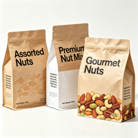 Sachet personnalisé en aluminium à fond plat scellé sur huit côtés, noir brillant, 16oz 8oz 100g, pour emballage de noix, croustilles et snacks croustillants