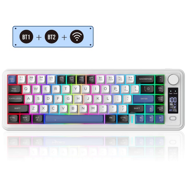 New 68-Key 3-Mode Durable Wireless Keyboard Dual for 5.1 + 2.4G RGB Backlit 2000mAh Battery Gaming Keyboard PC/Mac